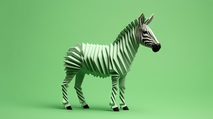 Fototapeta na wymiar a zebra made out of strips of paper on a green background. generative ai