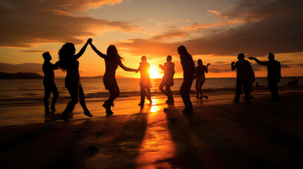 Latin party dancing salsa bachata kizomba on the beach at sunset  AI image