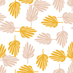 Simple organic shape seamless pattern. Tropical leaves background. Matisse inspired decoration wallpaper.