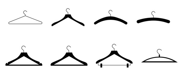 Contours of various black shapes of clothes hangers on a white background eps10