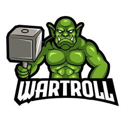 troll warrior e sport mascot logo - obrazy, fototapety, plakaty