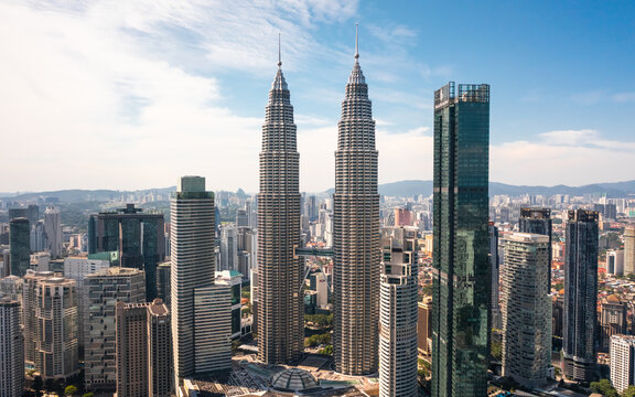 Malaysia, Kuala Lumour, December 2022 - Aerial view of Petronas Towers in Kuaka Lumpur