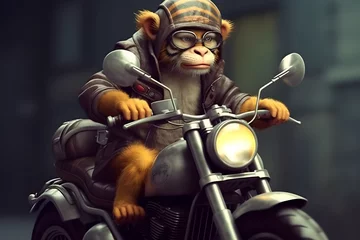 Photo sur Plexiglas Moto Monkey in biker style Made with Generative AI