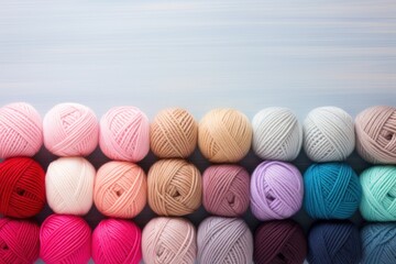 Top view raw of various size and color balls of yarn generative ai - 635918743