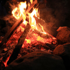 Bonfire with Stone and Wood