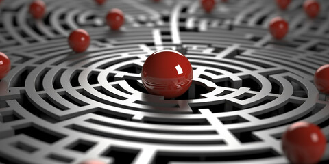 Exploring Complexity: Red 3D Ball Inside a Silver 3D Labyrinth Challenge - AI generated