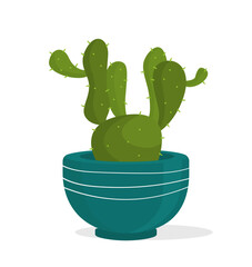 Plant in flowerpot concept. Cactus with needles in blue pot. Comfort and coziness. Interior and decor element for apartment. Cartoon flat vector illustration isolated on white background