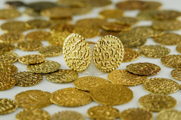 Ancient Aceh gold coins (Dirham Aceh). Numismatic in the collection of the Pedir Museum