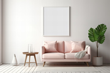 A cozy oasis awaits as a vibrant pink loveseat adorned with plush pillows and a lush houseplant perched upon the wall bring warmth and life to the indoor space