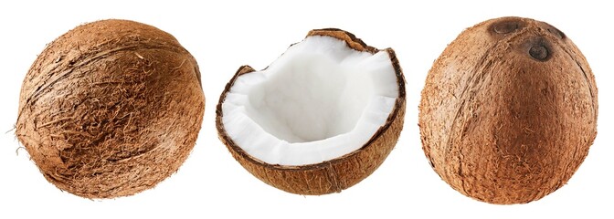 Coconut isolated on white background, collection