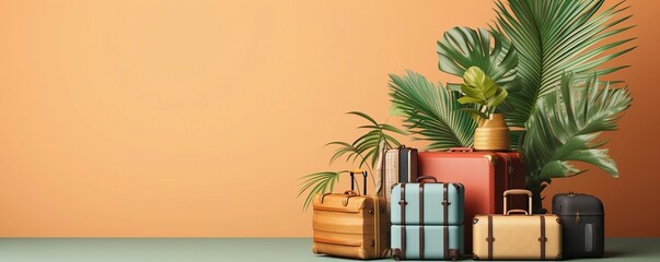 stacked luggage with space for text, holiday, travel