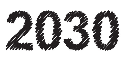 Vector hand-drawn black new year font isolated on white background. Figures hatched marker