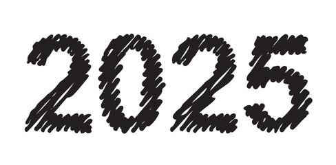 Vector hand-drawn black new year font isolated on white background. Figures hatched marker