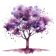 Obraz na płótnie Canvas Purple tree isolated on white background in watercolor style