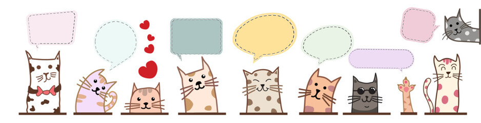 Sweet pet cats cartoon with speech bubble design isolated vector design  - obrazy, fototapety, plakaty