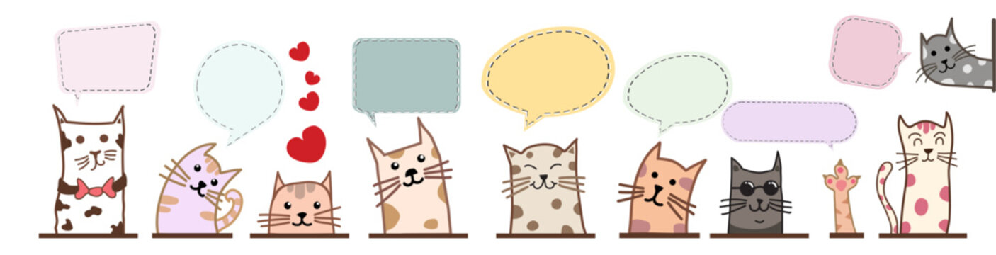 Sweet pet cats cartoon with speech bubble design isolated vector design 