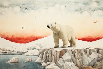 Polar Bear At North Pole. Illustration. Ai Generated

