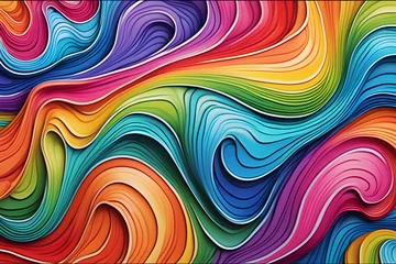 Fototapeten Abstract marbled acrylic paint ink painted waves painting texture colorful background banner - Bold colors, rainbow color swirls wave Generative AI © Peter