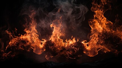 An image of a roaring campfire, shot against a deep black background.