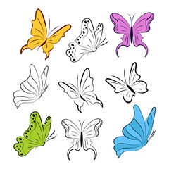 A set of butterflies. Sketch. Vector
