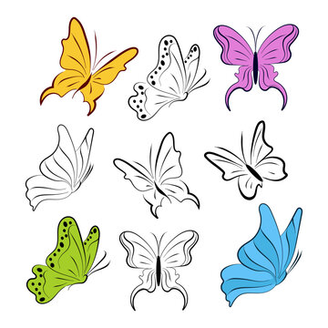 A set of butterflies. Sketch. Vector