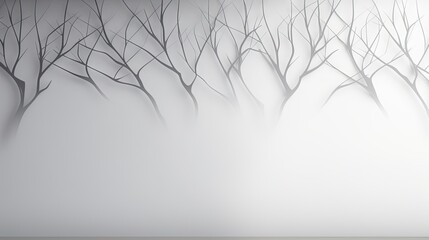  a foggy landscape with bare trees in the foreground.  generative ai