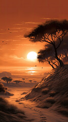 African Sunset: Serene Seascape and Golden Sand Dunes