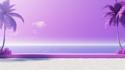 Fototapeta na wymiar two palm trees on a beach with a purple sky in the background. generative ai