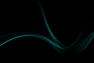 Wavy abstract shiny blue wave design element on dark background.