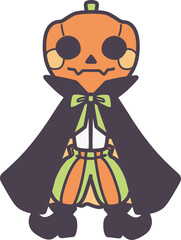 かわいくてシンプルなカボチャ頭の道化師のカラーイラスト