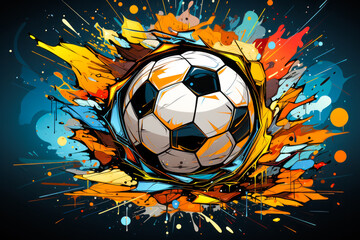 Soccer ball with paint splatters and splashes.