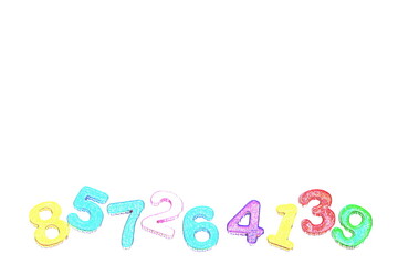 Numbers in random queue line like frame on white background Back to school concept Top view  Banner Poster preschool kindergarten Copy space Neon style  Bright design Place for text Colored design
