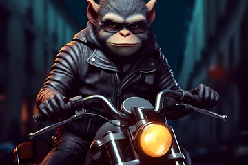 Fototapeta na wymiar Monkey in biker style Made with Generative AI