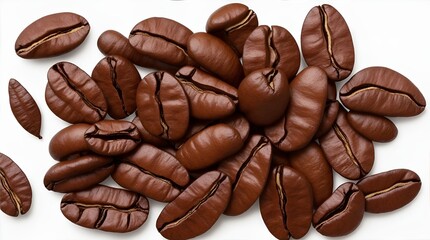 Set of roasted coffee beans isolated on white background with copy space. and coffee beans on a white background. Generative AI illustration