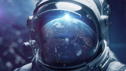 Astronaut with nebula and galaxies in space. Milky way with galaxy stars and space dust in universe. Blue stanfield abstract background. Cosmonaut in deep cosmos at night. Cyber punk aesthetics art