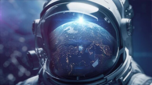 Astronaut with nebula and galaxies in space. Milky way with galaxy stars and space dust in universe. Blue stanfield abstract background. Cosmonaut in deep cosmos at night. Cyber punk aesthetics art