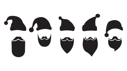 Santa Claus icons set, hats, moustache and beards. Christmas elements. Vector