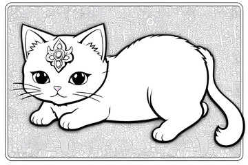 Cat, kitty princess, simple thick lines kids or children cartoon coloring book pages. Clean drawing can be vectorized to illustration easily, generative ai, generative, ai