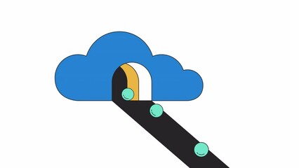 Marbles balls rolling out surreal cloud line 2D concept animation. Psychedelic factory flat color cartoon 4K video, alpha channel. Absurd manufacturing process animated object on white background