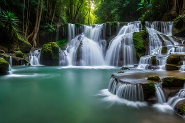 Obraz premium waterfall in the forest generated by AI tool