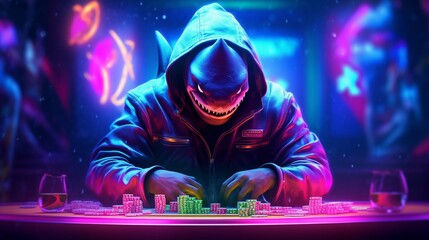 poker shark player neon.Generative AI