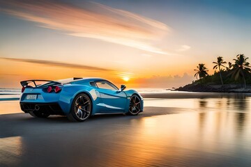 A sports car parked on beach side generated by AI tool