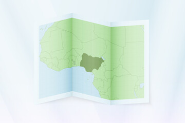 Nigeria map, folded paper with Nigeria map.