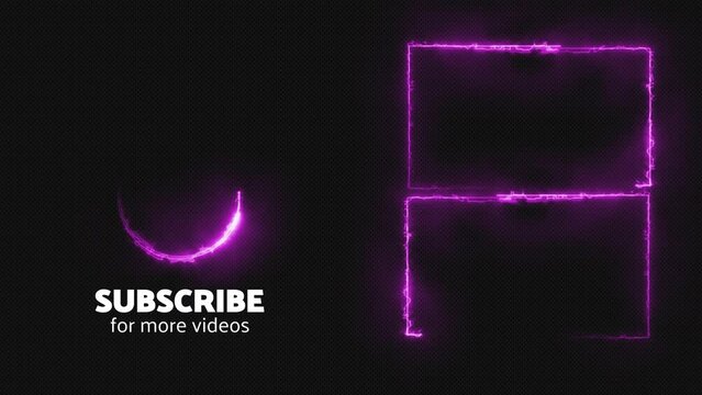 Futuristic neon subscribe animation with glowing purple elements on dark background. Thank you for watching. Deal for multimedia or promotional designs.