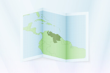 Venezuela map, folded paper with Venezuela map.