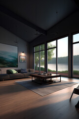 Modern lake house interior