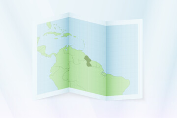 Guyana map, folded paper with Guyana map.