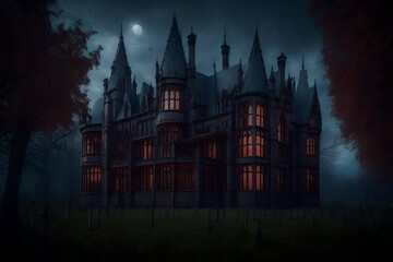 A gothic Victorian vampire Manor Castle - AI Generative