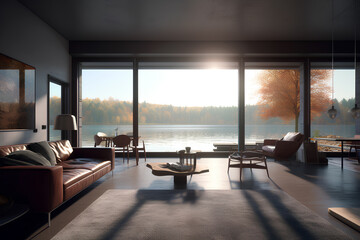 Modern lake house interior