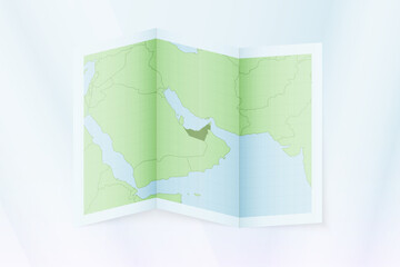 United Arab Emirates map, folded paper with United Arab Emirates map.